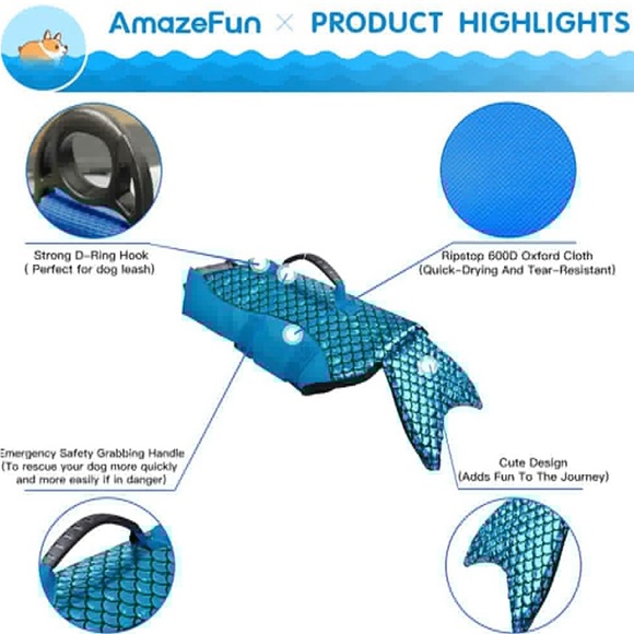 NIB Shiny Mermaid Reflective Fuchsia Pink Dog Life Jacket, Sz.Lg - Picture 11 of 13